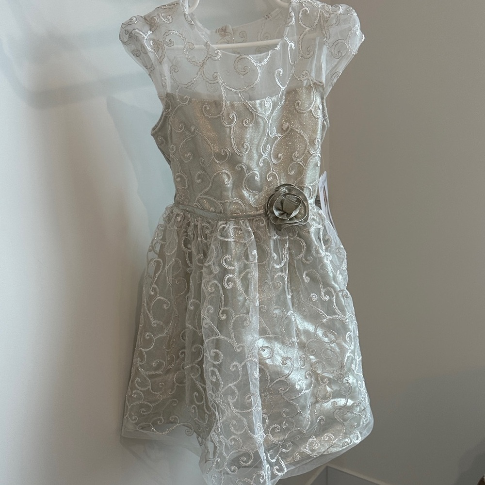 Jona Michelle White silverLace Kids Dress NWT 8